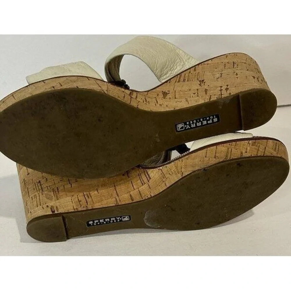 Sperry Top-Sider Womens White Ivory Leather Upper Cork Wedge Sandals Size 9